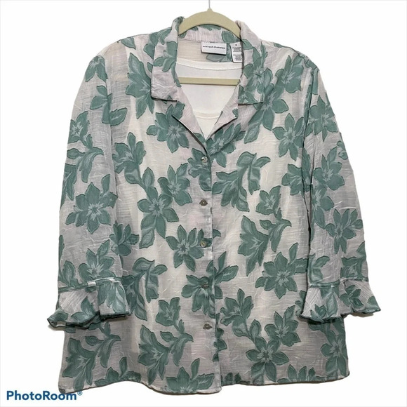 Alfred Dunner 2 Piece Green Flower Top Blouse 16 - Picture 1 of 9